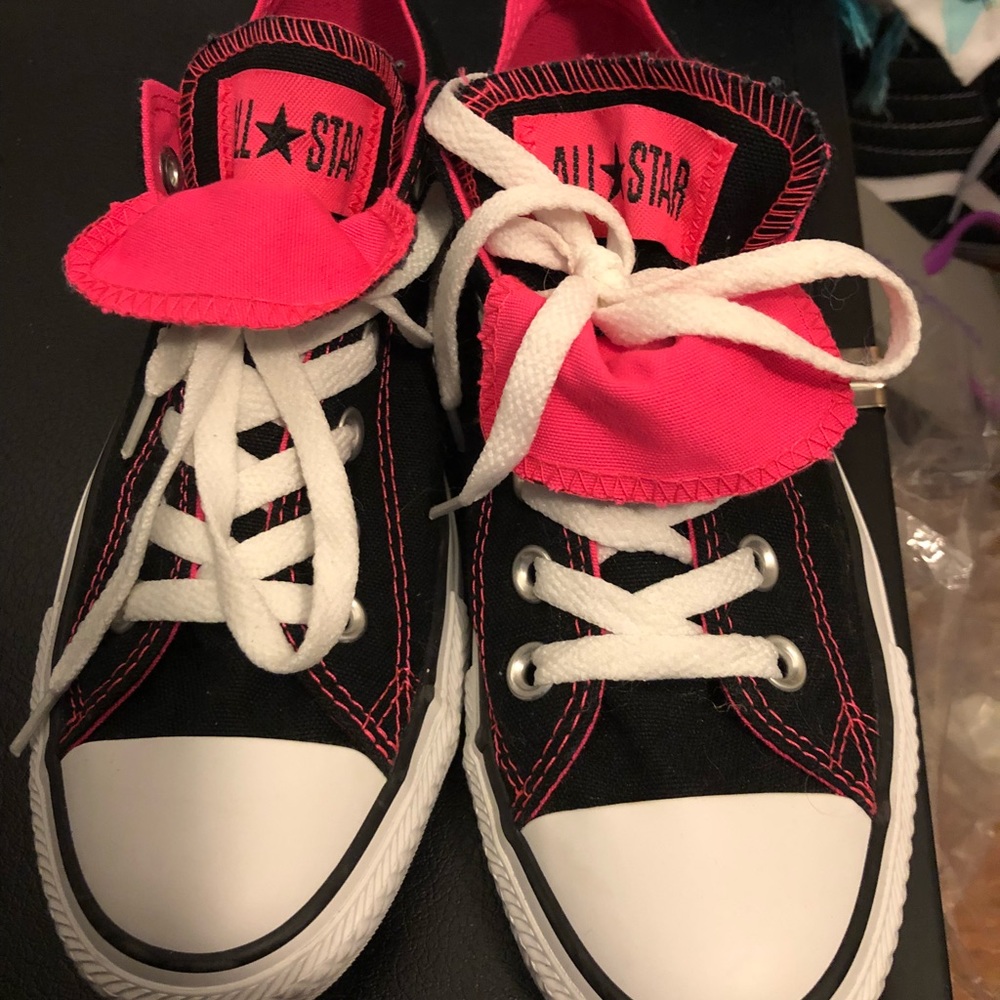 Converse double tongue ox black/neon pink